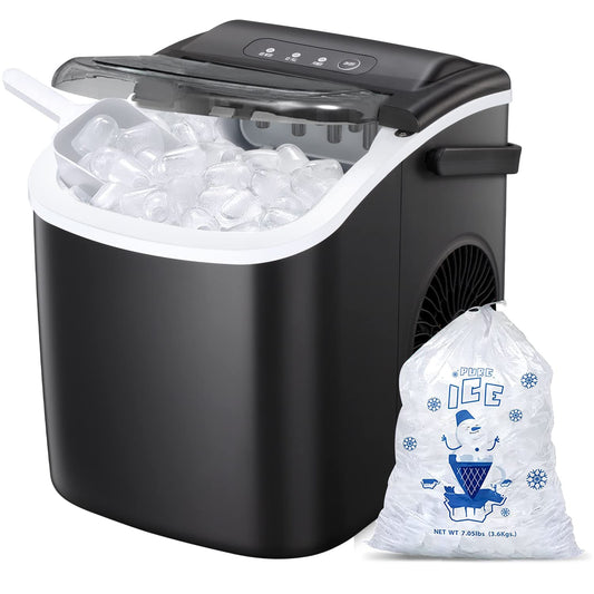 Ice Makers Countertop, Portable Ice Maker Machine with Handle,Self-Cleaning 26Lbs/24H, 9 Ice Cubes Ready in 8 Mins