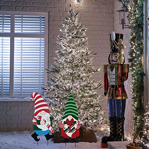 2 Pack Decorative Christmas Gnomes Garden Metal Stakes