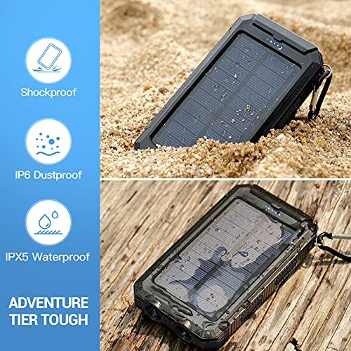 Portable Solar Power Bank for Cell Phone, Dual 5V/2.1A USB Ports Output, 2 Led Flashlight, Perfect for Outdoor Activities