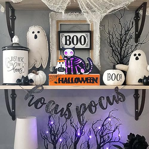 Halloween Decorations Indoor, Large Decorative HALLOWEEN Wood Sign with Ghosts and Spooky Cat