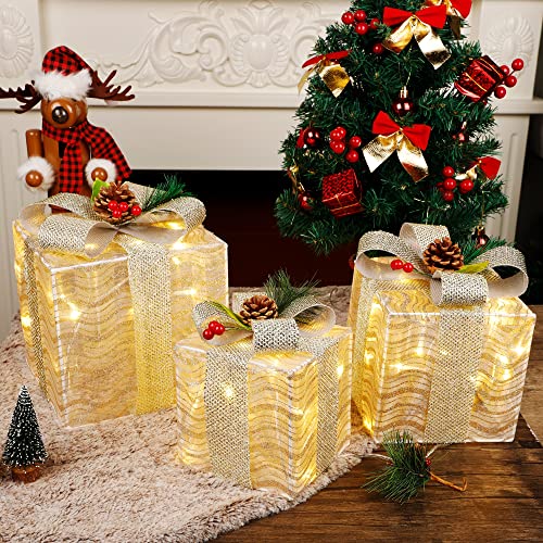 Set of 3 Lighted Gift Boxes Christmas Decorations