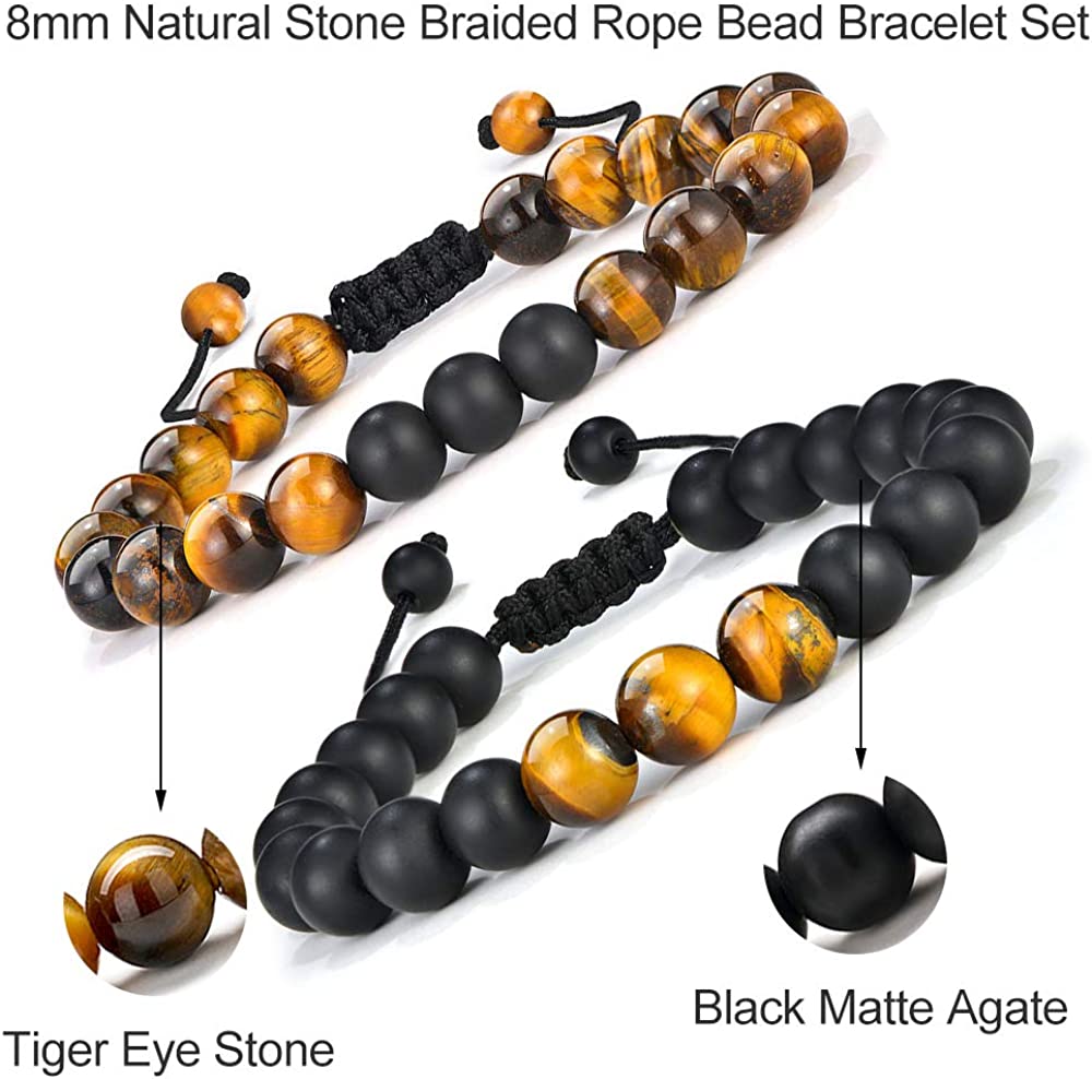 Fathers Day Gifts for Mens Bracelet - 8mm Stone Tiger Eye Lava Rock  Stress Relief Bracelet