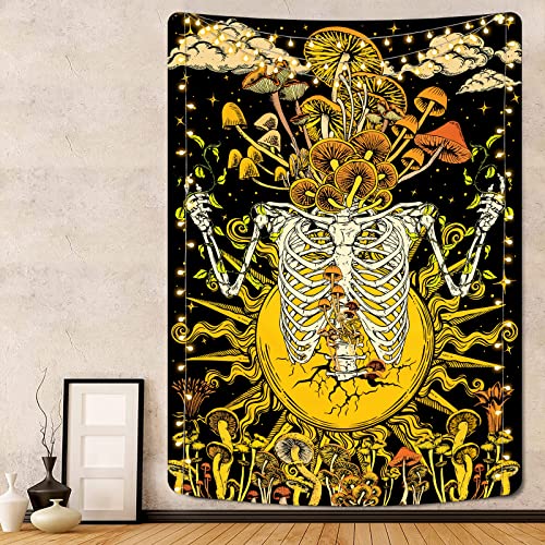 Mushroom Skeleton Tapestry Moon Hippie Plants Starry Sky Cloud Vertical Vines