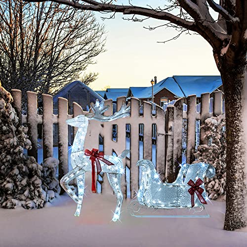 Christmas Decoration 55 L Lighted Snowman Family Outdoor, 3-Piece Waterproof Plug in 2D Snowman for Yard