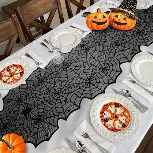 Table Runner, Black Lace Spider Web Table  for Halloween Table Creepy Table Cloth