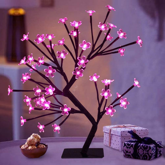 18" LED Cherry Blossom Tree Light w/ Timer-Battery Operated, Hot Pink Glow