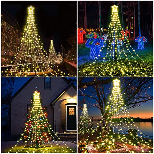 317 LEDs Lights w/ 9 Strands 11.9ft Waterfall Christmas Tree Lights