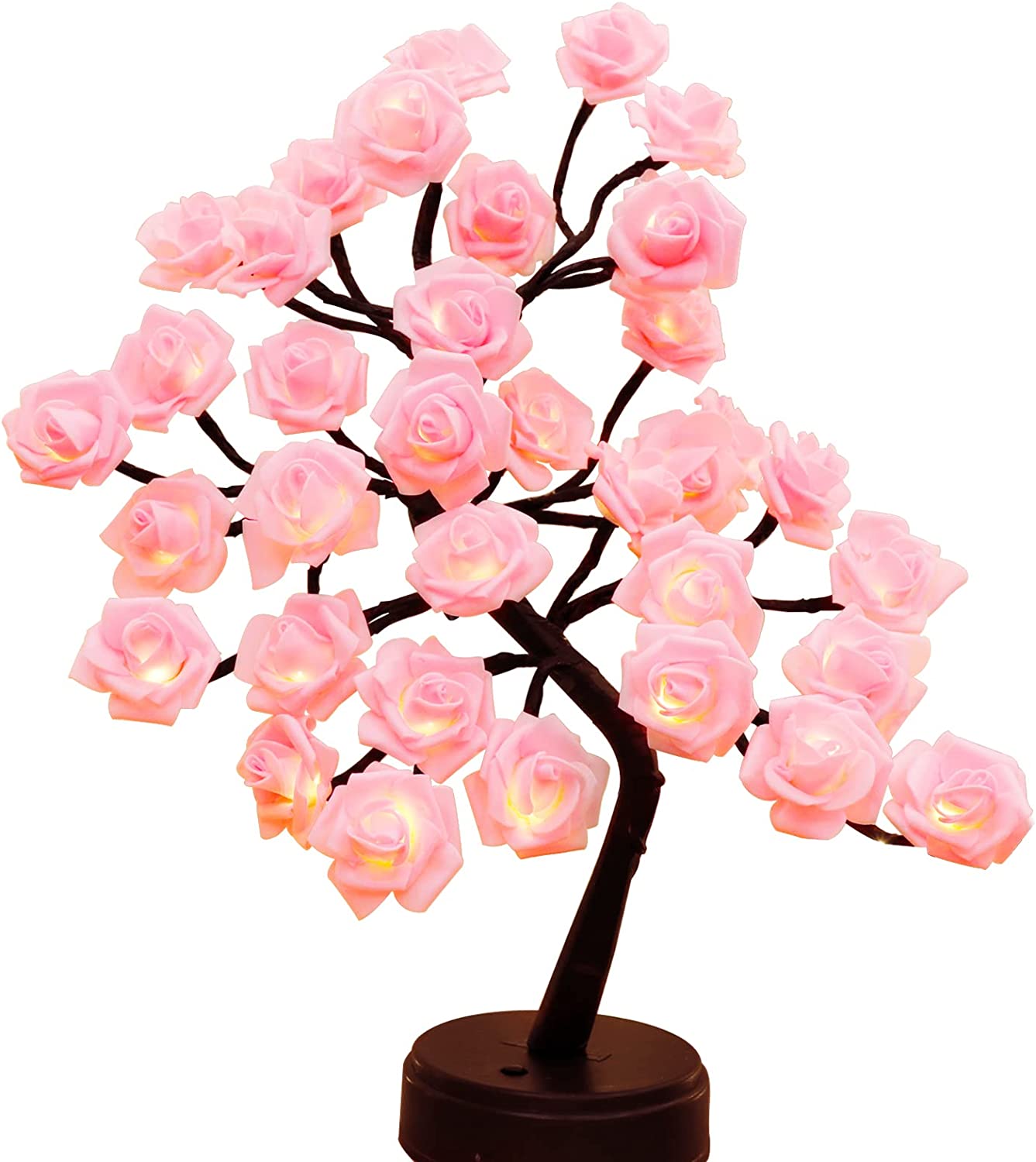 Rose Lamp Gift Mothers Day Decor, 36LED Pink Rose Tree USB/Battery