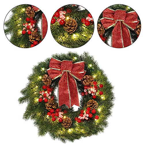 6 Inches LED Christmas Wreath w/ Pinecones Red Berries