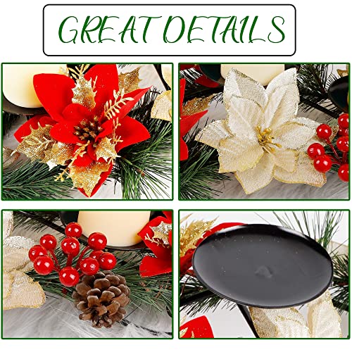 Christmas Poinsettia Candle Holder w/ 3 Candle Lights