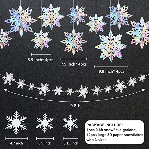 24 Pcs 3D Large Christmas Hanging Snowflake Decorations