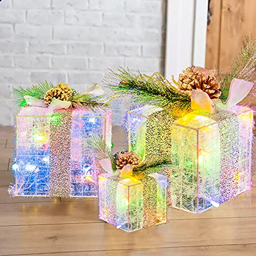 Set of 3 Christmas Lighted Gift Boxes