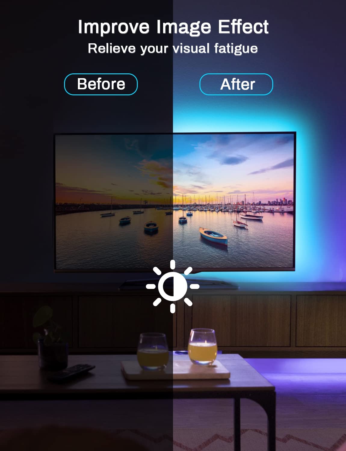 LED Lights for TV Led Backlight, 13.1ft RGB, for 45-60in TV w/ Bluetooth Smart App Remote