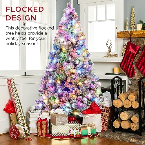 s 4.5ft Pre-Lit Christmas Tree Artificial Snow Flocked Pine Tree for Home, Office, Party Decoration