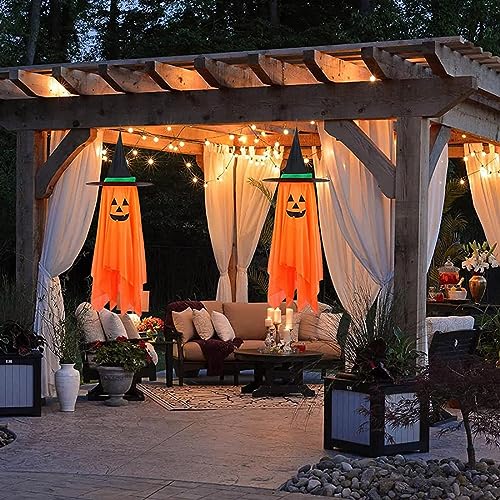 2PCS Halloween Decorations Single Pre-Installed Orange Pumpkin Wizard Hat Halloween Decor