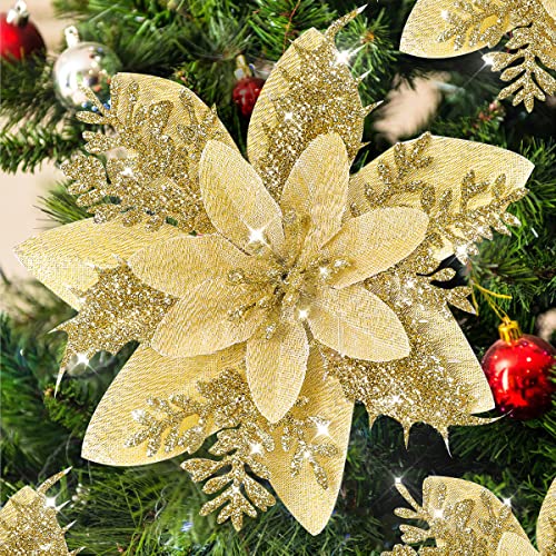 24pcs Poinsettia Artificial Christmas Flowers Decorations