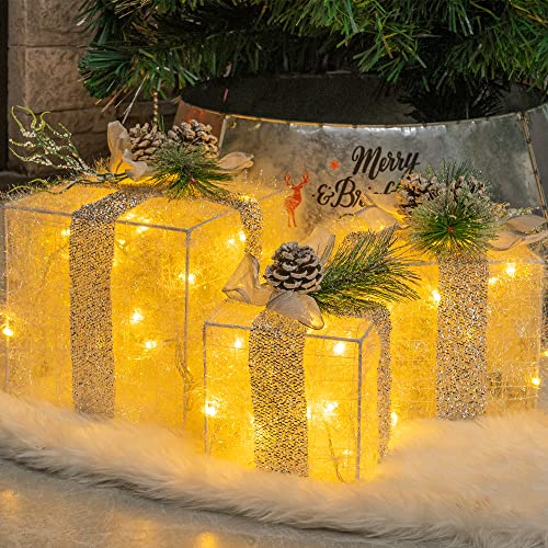 Set of 3 Christmas Lighted Gift Boxes