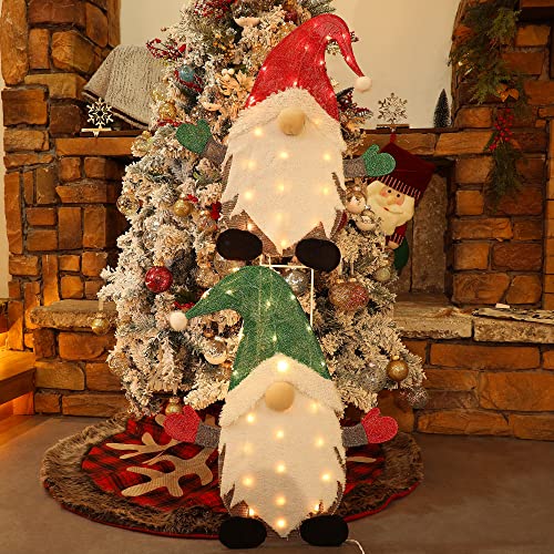 24 inch Set of 2 Lighted Christmas Tinsel Gnomes Decorations,