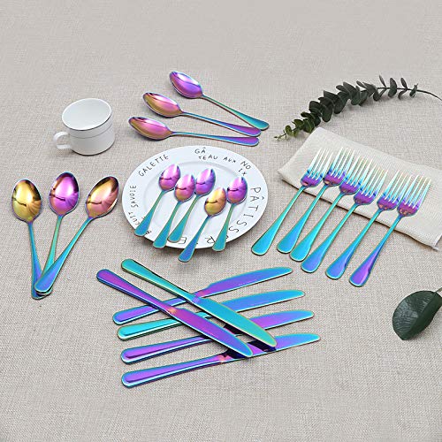 24pcs Rainbow Colored Stainless Steel Flatware Tableware Cutlery Set in attractive Black Gift Box