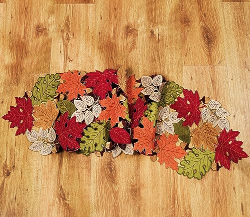 Fall Table Runner 54inches Long, Thanksgiving Harvest Cutwork Embroidered Table Runner 13in x 54in, Autumn Maple Leaves Table Decoration for Home Dining Kitchen Table