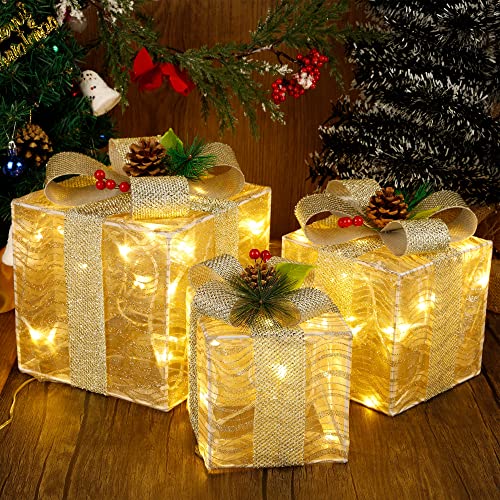 Set of 3 Lighted Gift Boxes Christmas Decorations