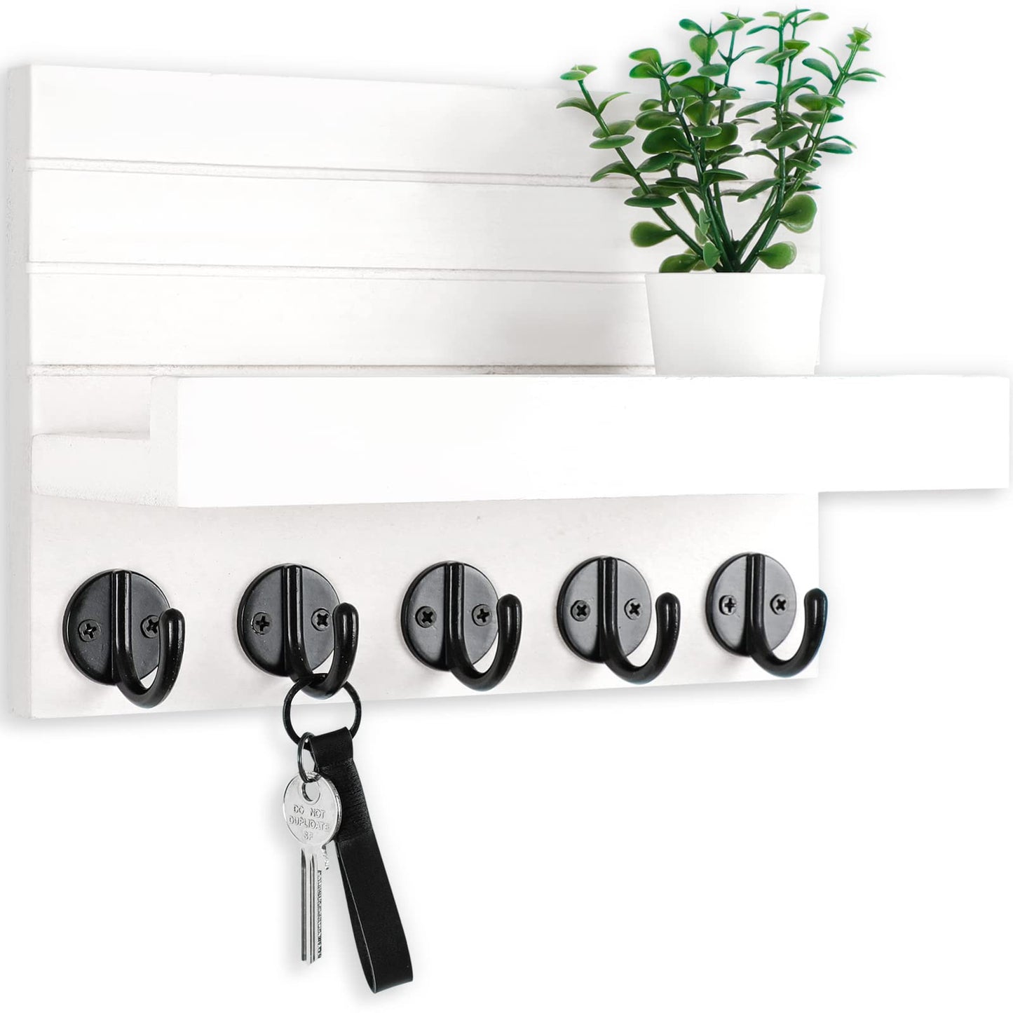 Key Holder for Wall, Decorative Key and Mail Holder with Shelf Has Large Key Hooks for Bags, Coats, Umbrella