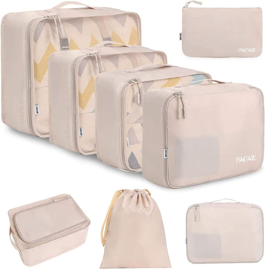 8 Set Packing Cubes Luggage Packing Organizers for Travel Accessories, Cream