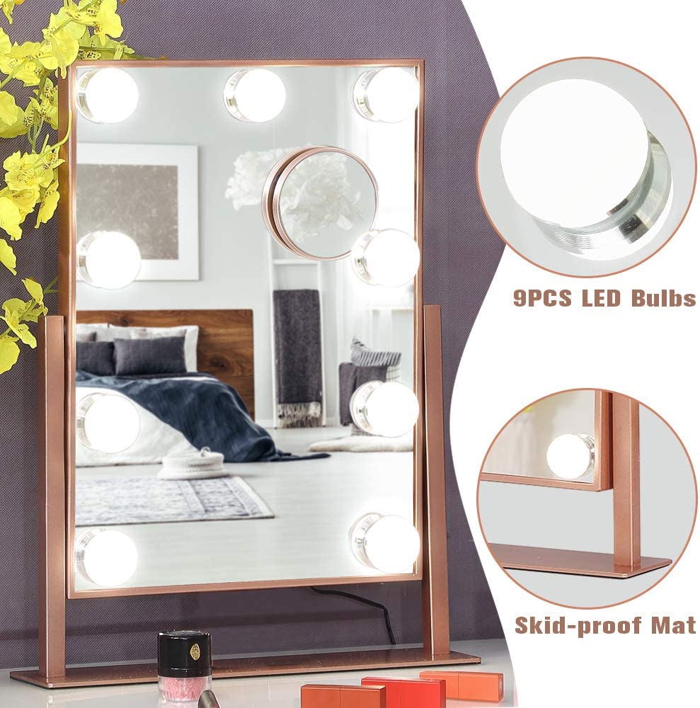 Rose Gold Large Lighted Makeup Mirror -Smart Touch Control