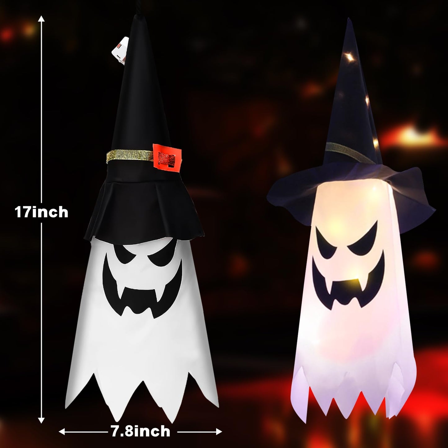 Hanging Outdoor String Lights Glowing Ghost Witch Hat Halloween  (4Pcs)