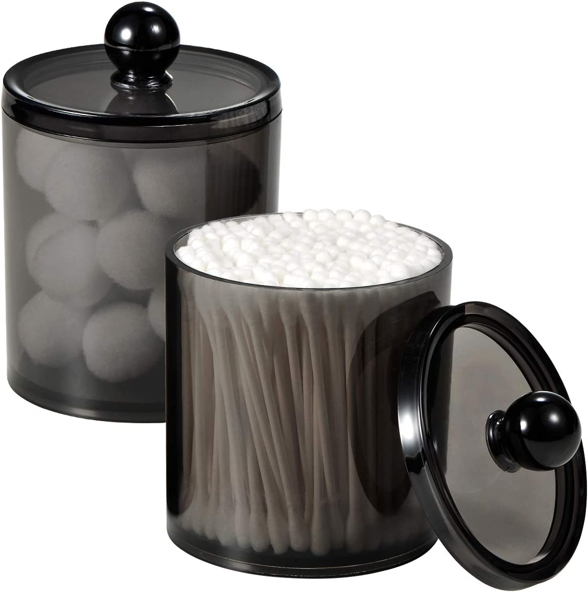 4 Pack Plastic Acrylic Bathroom Vanity Canister Jars w/ Storage Lid (Black, 15 Oz)