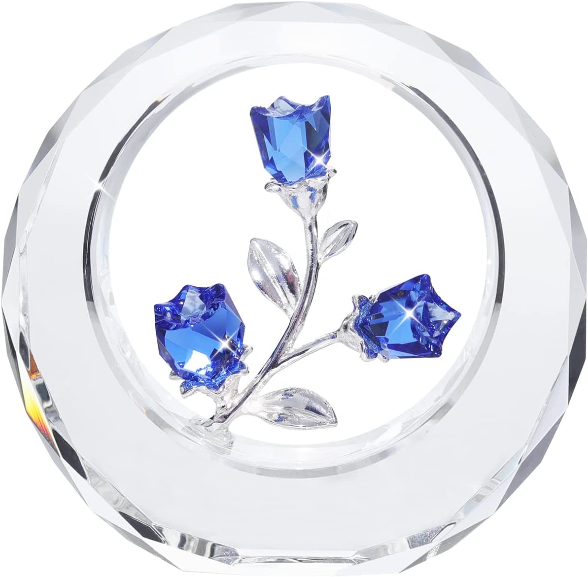 Crystal Tulips Flower Figurines with a Outer Circular Ring for Home Decoration, Cobalt Blue