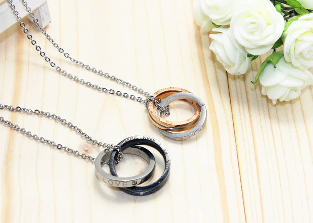 Couples Necklace w/ Double-Ring Titanium Stainless Steel (Eternal Love) 1 Pair