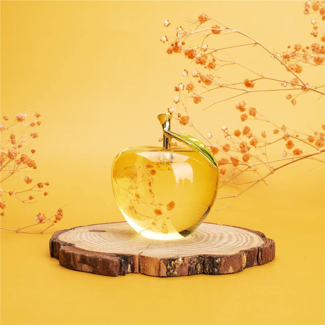 Glaze Crystal Apple Paperweight Craft Decoration (Yellow)