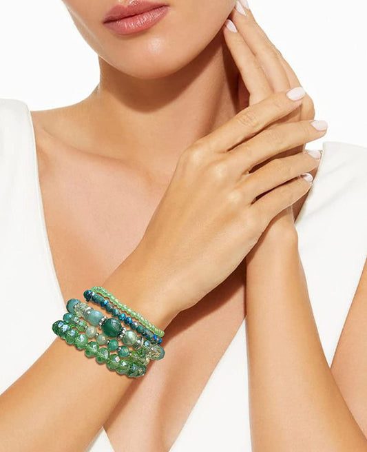 Green Boho Stretch Bracelet Colorful Stackable Crystal Beads Bracelets