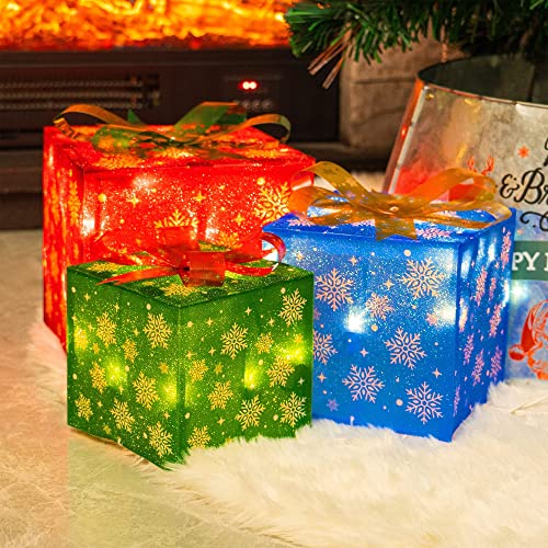 Set of 3 50 LED Christmas Lighted Gift Boxes Decoration