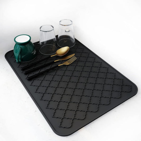 Dish Drying Mats for Kitchen Counter-Silicone Dish Drying Mat-Kitchen Dish Drying Pad Heat Resistant Mat-Kitchen Gadgets Kitchen Accessories Kitchen Small Appliances (12" x 16, BLACK)