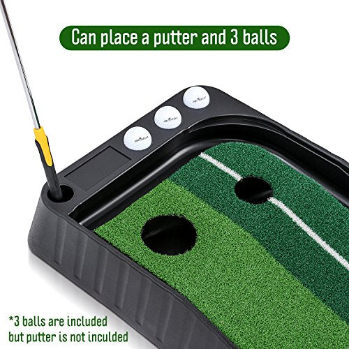 Indoor Golf Putting Green – Portable Mat w/ Auto Ball Return Function- 3 Bonus Balls