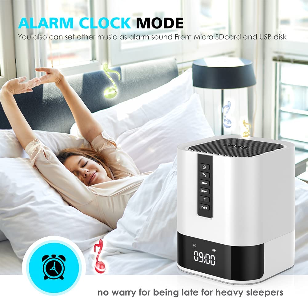 Night Light Bluetooth Speaker, 5 in 1 Touch Control Bedside Lamp Dimmable Multi-Color Changing w/ Alarm Clock