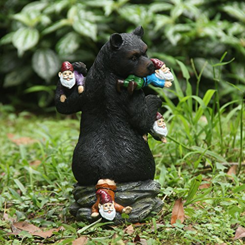 10" Bear Eating Gnomes Garden Statues Decoration