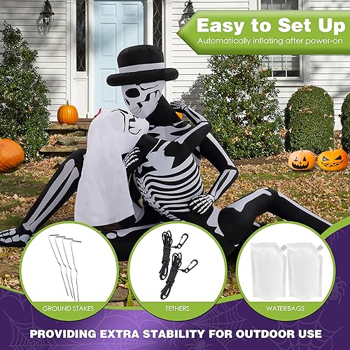 Giant Halloween Inflatables Cuddling Skeleton Couple Lovers Outdoor Decorations, Halloween Blow Up