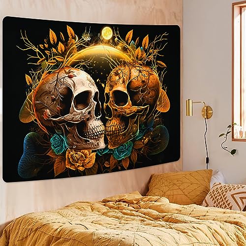 Skull Floral Tapestry Flowers  Moon  Plants and Leaves Tapestry Wall Hanging for Room, Bedroom