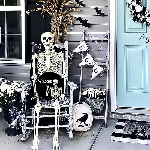 Wreath Halloween Skull Welcome Rustic, Wooden Holiday for Front Door Porch Wind Wall Decoration