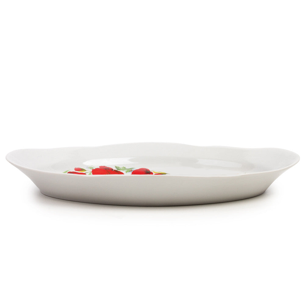 Serving Dish  Red Poppies Porcelain Oval Dish 13-inch