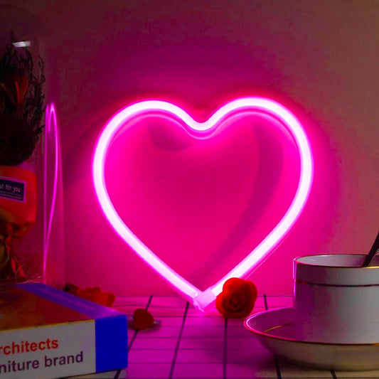 Pink Heart Neon Sign, LED Light Battery Operated or USB Powered Decorations Lamp, Table and Wall Decoration Light for Girl's Room Dorm Wedding Anniversary Valentines Day Birthday Party Home Décor