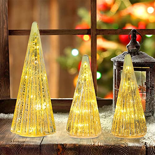 3 Packs Pre-lit Gold Glass Christmas Tree