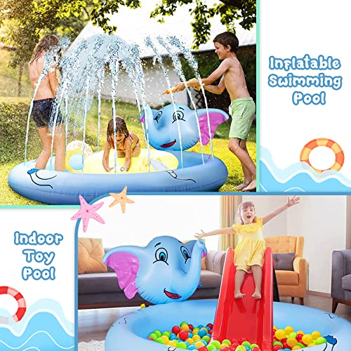 Inflatable Sprinkler Pool for Kids Dog 68" Kiddie Pool Baby Swimming Splash Pad for Learning Water Toys for All Age