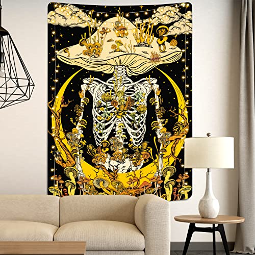 Mushroom Skeleton Tapestry Moon Hippie Plants Starry Sky Cloud Vertical Vines