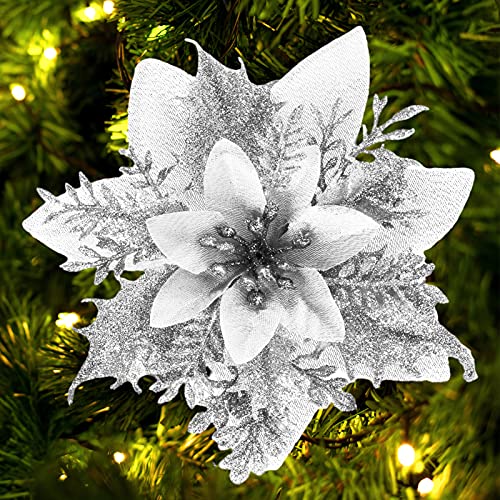 12Pcs Poinsettia Artificial Flowers for Christmas Ornaments