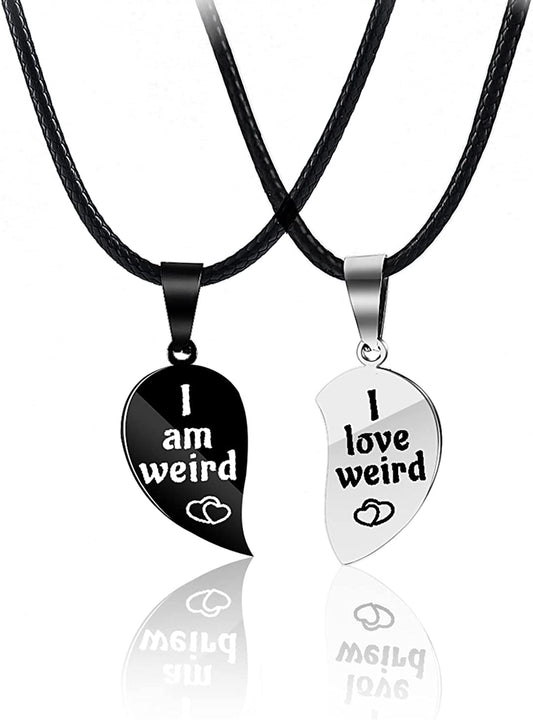 I Love Weird Broken Heart Puzzle Couple Friendship Necklace Set of 2 Best for Valentines Day Gift