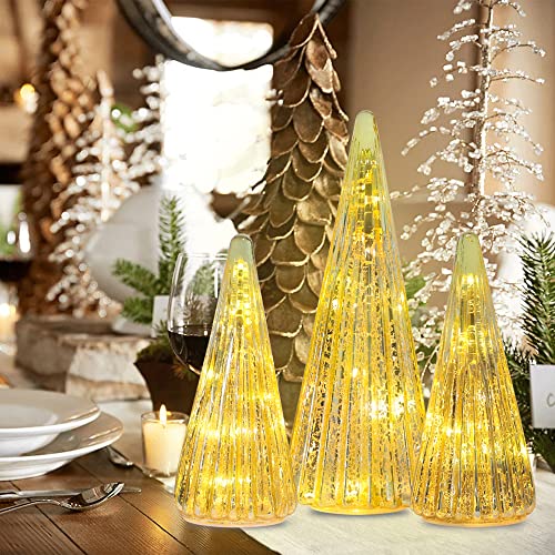 3 Packs Pre-lit Gold Glass Christmas Tree